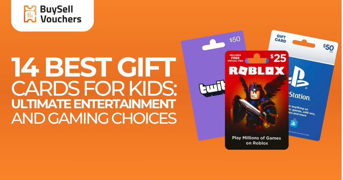 BuySellVouchers gift cards for kids featuring Roblox, Twitch, and PlayStation options for fun.